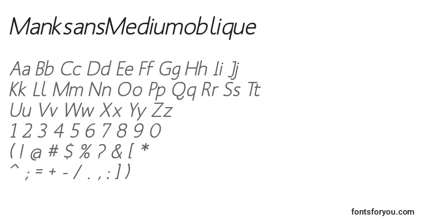 A fonte ManksansMediumoblique – alfabeto, números, caracteres especiais