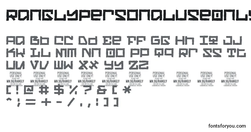 A fonte RanglyPersonalUseOnly – alfabeto, números, caracteres especiais