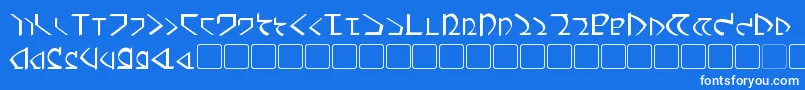 Dwemer-Schriftart – Weiße Schriften auf blauem Hintergrund