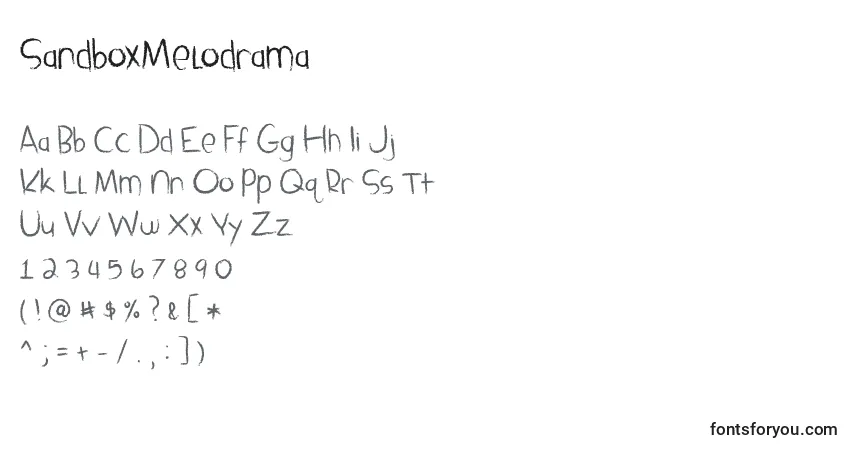 Czcionka SandboxMelodrama – alfabet, cyfry, specjalne znaki