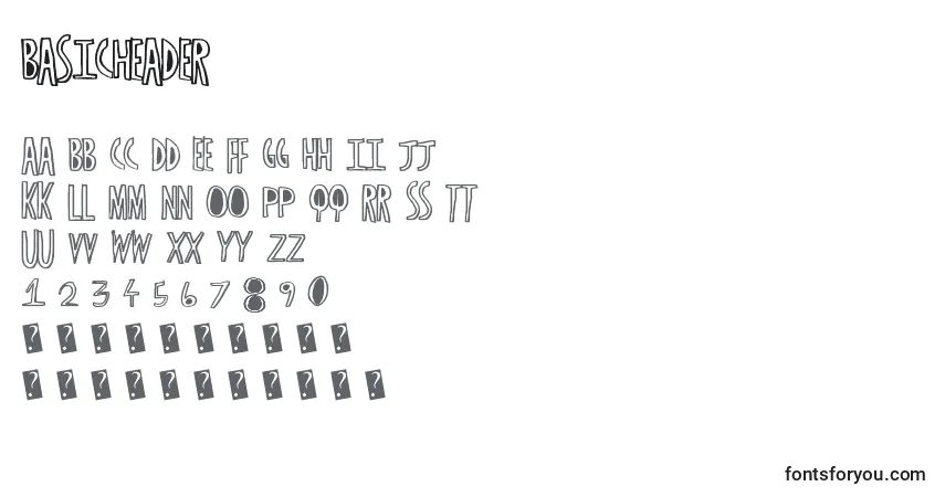 Schriftart Basicheader – Alphabet, Zahlen, spezielle Symbole
