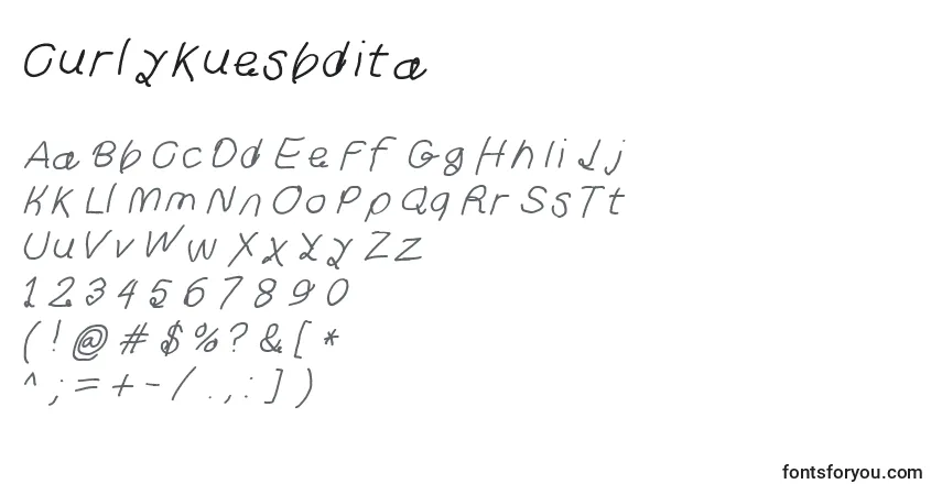 Schriftart Curlykuesbdita – Alphabet, Zahlen, spezielle Symbole