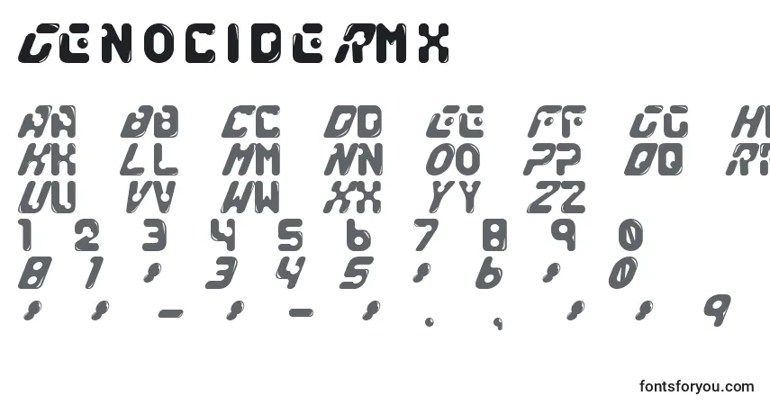 A fonte GenocideRmx – alfabeto, números, caracteres especiais