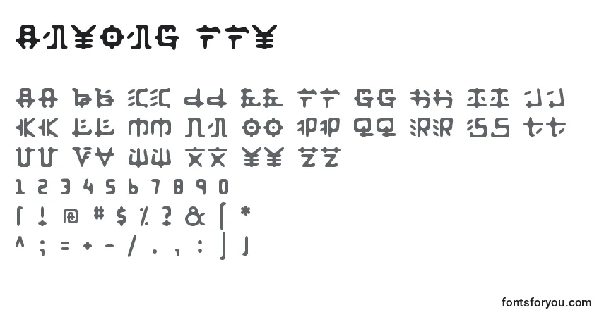 A fonte Anyong ffy – alfabeto, números, caracteres especiais