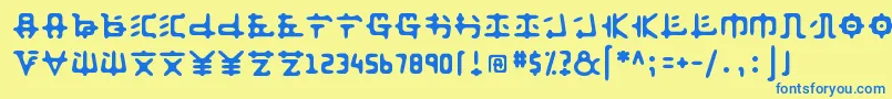 フォントAnyong ffy – 青い文字が黄色の背景にあります。