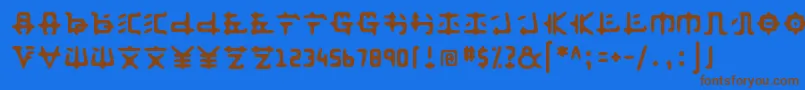 フォントAnyong ffy – 茶色の文字が青い背景にあります。