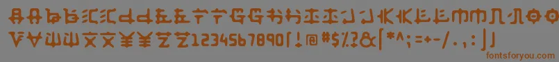 フォントAnyong ffy – 茶色の文字が灰色の背景にあります。
