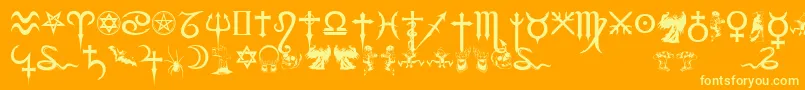 FiolexMephistoDingbats Font – Yellow Fonts on Orange Background