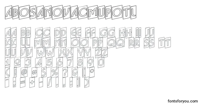 Czcionka ABosanovacmupotl – alfabet, cyfry, specjalne znaki