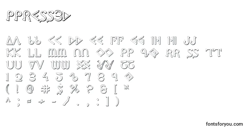Schriftart Ppress3D – Alphabet, Zahlen, spezielle Symbole