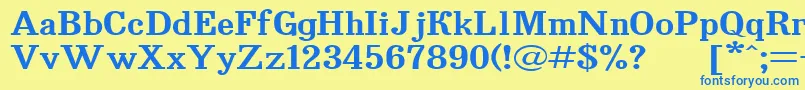 フォントBruskovaya130 – 青い文字が黄色の背景にあります。