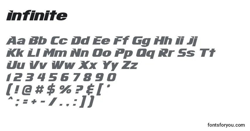 Schriftart Infinite – Alphabet, Zahlen, spezielle Symbole