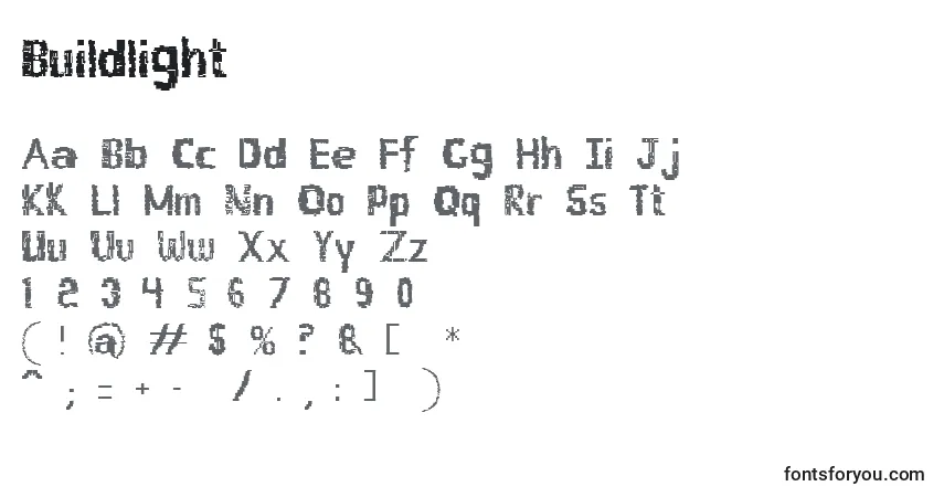 Czcionka Buildlight – alfabet, cyfry, specjalne znaki