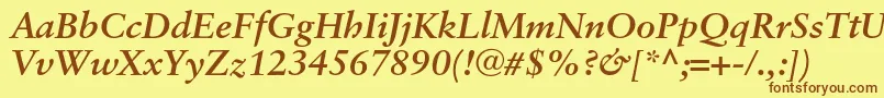 フォントSaboncBolditalic – 茶色の文字が黄色の背景にあります。