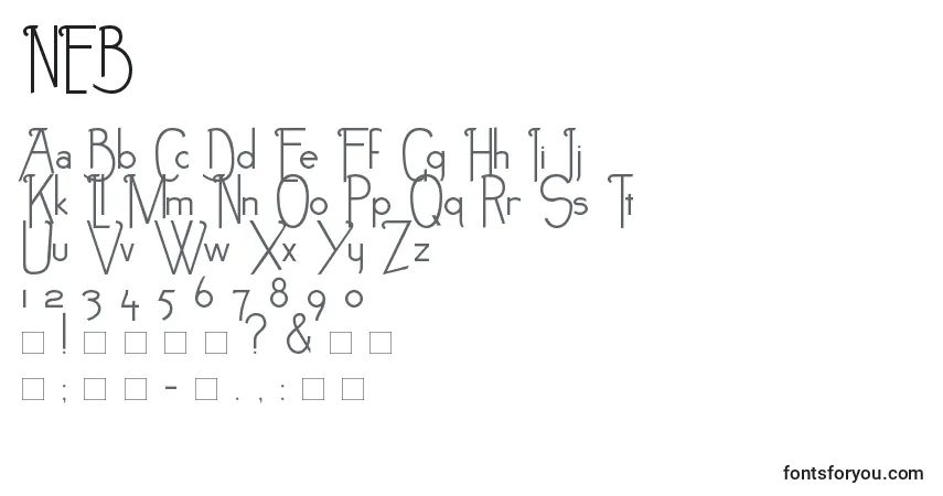 Schriftart NEB – Alphabet, Zahlen, spezielle Symbole
