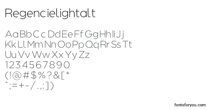 A fonte Regencielightalt – alfabeto, números, caracteres especiais