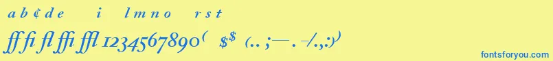 Шрифт AdobeCaslonSemiboldItalicExpert – синие шрифты на жёлтом фоне