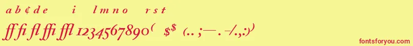 Шрифт AdobeCaslonSemiboldItalicExpert – красные шрифты на жёлтом фоне
