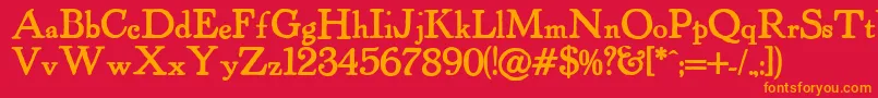PowellAntiqueBold-Schriftart – Orangefarbene Schriften auf rotem Hintergrund