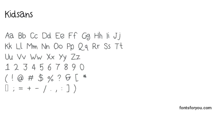 Czcionka Kidsans – alfabet, cyfry, specjalne znaki