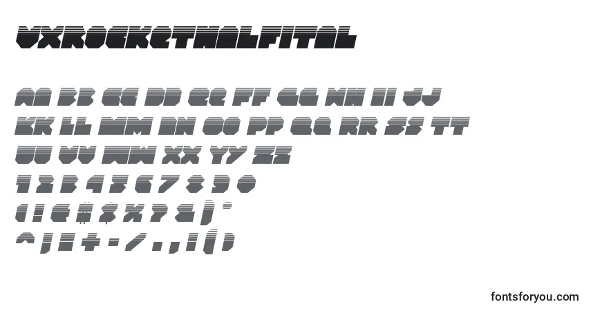 Schriftart Vxrockethalfital – Alphabet, Zahlen, spezielle Symbole