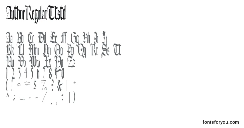 Czcionka AuthurRegularTtstd – alfabet, cyfry, specjalne znaki