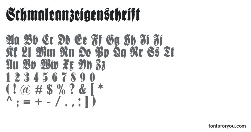 Schriftart Schmaleanzeigenschrift – Alphabet, Zahlen, spezielle Symbole