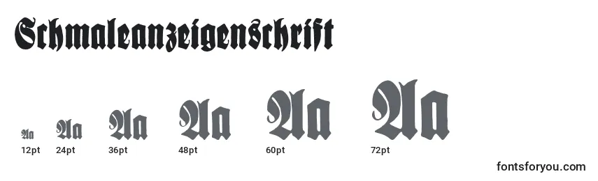 Größen der Schriftart Schmaleanzeigenschrift