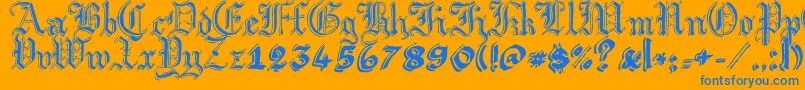 ArgorGotScaqh-Schriftart – Blaue Schriften auf orangefarbenem Hintergrund