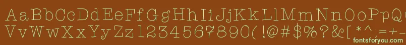 フォントTarjustamonday – 緑色の文字が茶色の背景にあります。