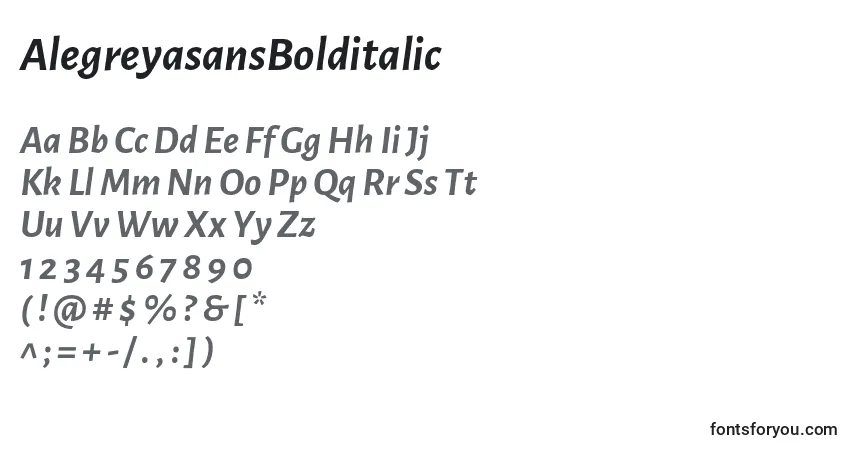 A fonte AlegreyasansBolditalic – alfabeto, números, caracteres especiais