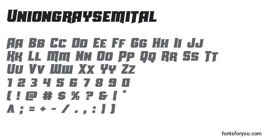 Uniongraysemital-fontti – aakkoset, numerot, erikoismerkit
