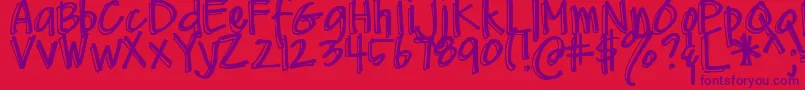 DjbMeAndMyShadow-Schriftart – Violette Schriften auf rotem Hintergrund