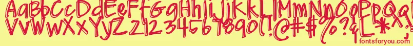 DjbMeAndMyShadow-Schriftart – Rote Schriften auf gelbem Hintergrund