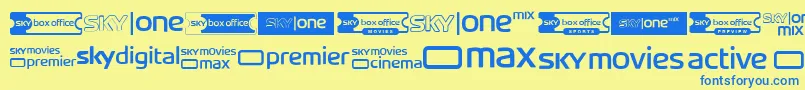 フォントSkyTvChannelLogos – 青い文字が黄色の背景にあります。