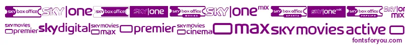 SkyTvChannelLogos-Schriftart – Violette Schriften auf weißem Hintergrund