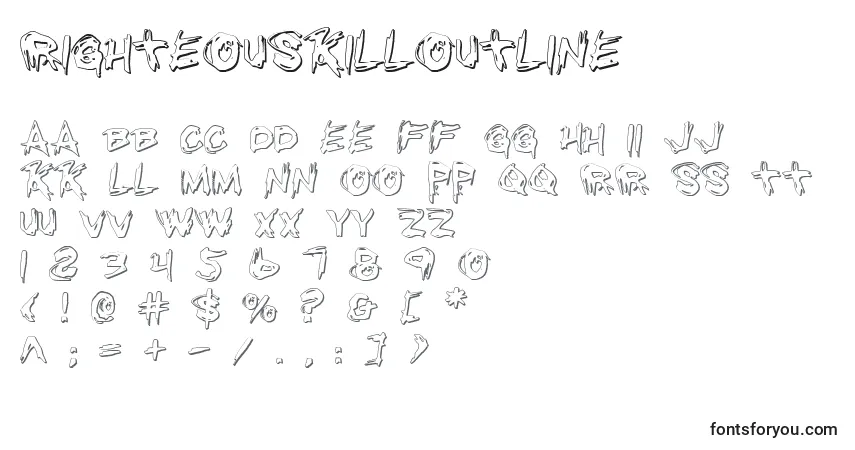 Czcionka RighteousKillOutline – alfabet, cyfry, specjalne znaki