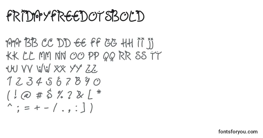 Шрифт Fridayfreedotsbold – алфавит, цифры, специальные символы