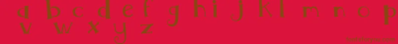 MtfWhimsy-Schriftart – Braune Schriften auf rotem Hintergrund