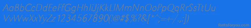 GroteskstdXlightItalic-Schriftart – Graue Schriften auf blauem Hintergrund