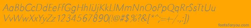 GroteskstdXlightItalic-Schriftart – Graue Schriften auf orangefarbenem Hintergrund