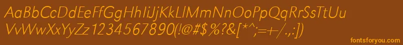 Fonte GroteskstdXlightItalic – fontes laranjas em um fundo marrom