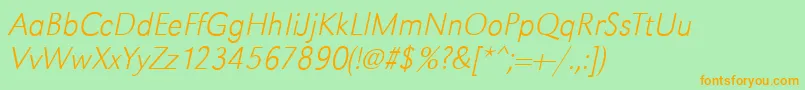 Fonte GroteskstdXlightItalic – fontes laranjas em um fundo verde