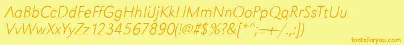 GroteskstdXlightItalic-Schriftart – Orangefarbene Schriften auf gelbem Hintergrund