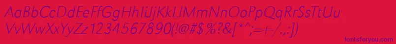 GroteskstdXlightItalic-Schriftart – Violette Schriften auf rotem Hintergrund