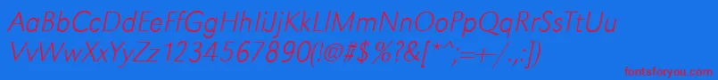 GroteskstdXlightItalic Font – Red Fonts on Blue Background