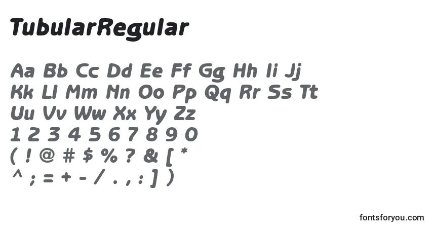 Schriftart TubularRegular – Alphabet, Zahlen, spezielle Symbole