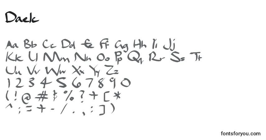 Czcionka Daelc – alfabet, cyfry, specjalne znaki