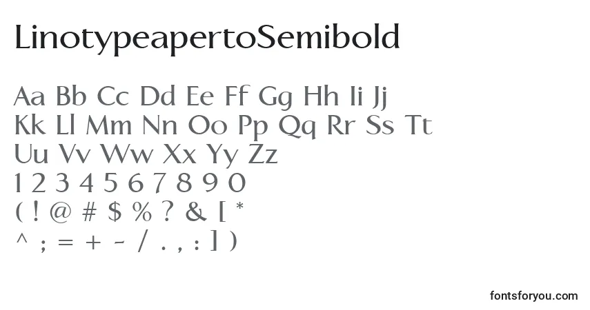 Schriftart LinotypeapertoSemibold – Alphabet, Zahlen, spezielle Symbole