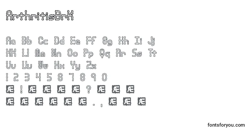 Czcionka ArthritisBrk – alfabet, cyfry, specjalne znaki